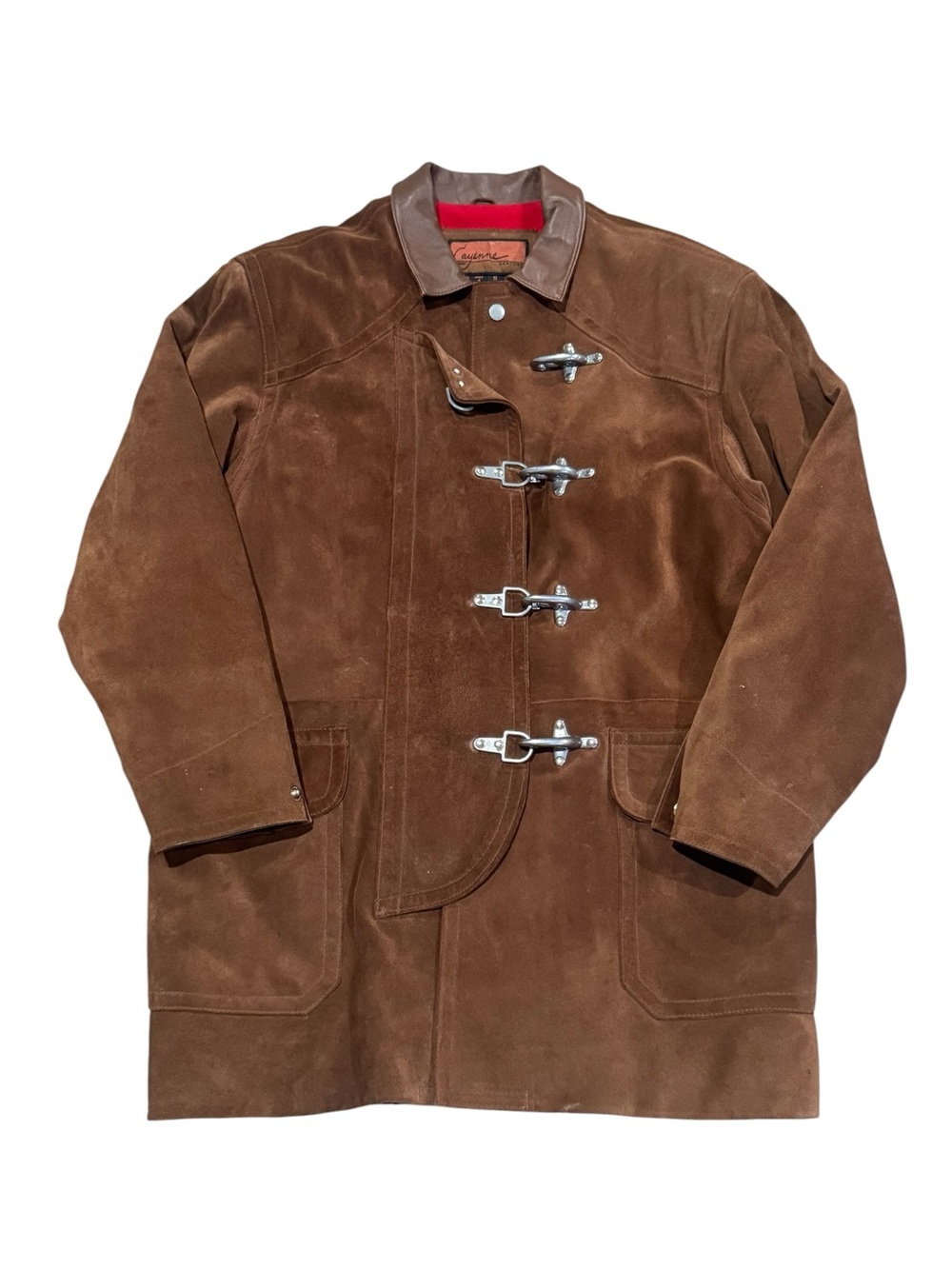 Vintage Cayenne Suede Fireman Jacket 4 Ganci Clasp Brown Small